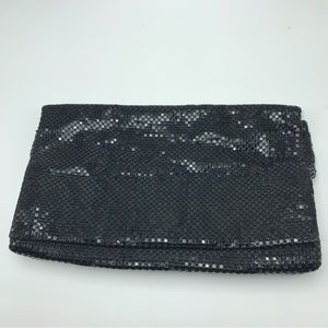French Connection Black Sequin Metallic Clutch Bag Evening Formal